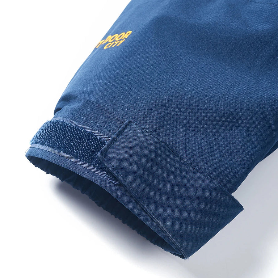 Herren Winterjacke mit Kapuze, gefüttert, wasserabweisend, blau-schwarz