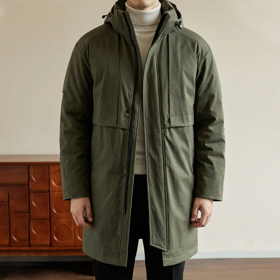 Lange winterparka voor heren met capuchon, warm gevoerd