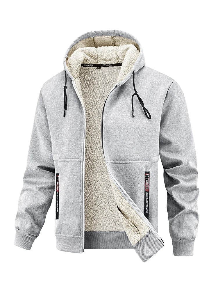Herren Winter Kapuzenjacke gefüttert mit Reißverschluss Teddyfleece-Futter