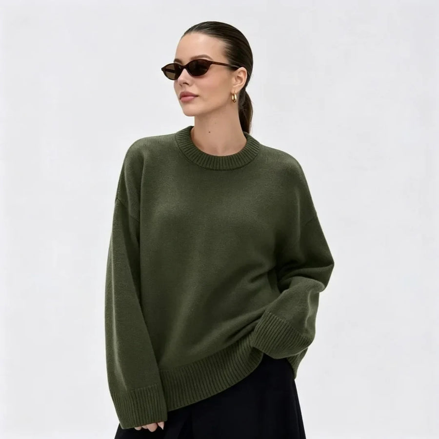Oversized damestrui met ronde hals en geribde boorden