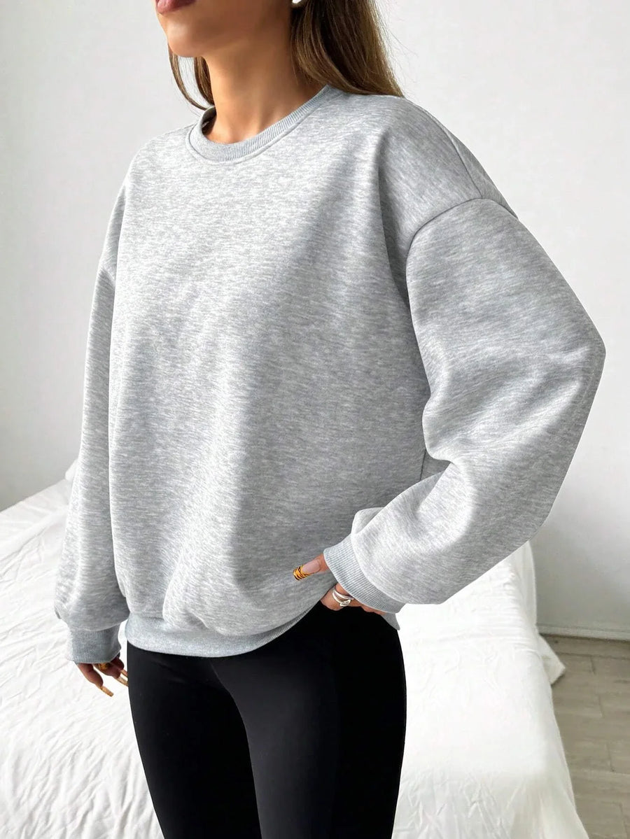 Grijs damessweatshirt met ronde hals, lange mouwen, oversized