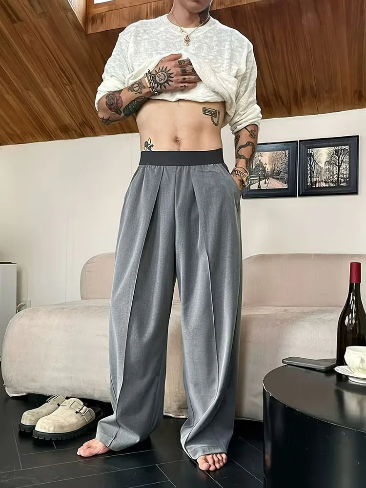 Unisex Weite Freizeithose mit Bundfalten und Gummibund Braun