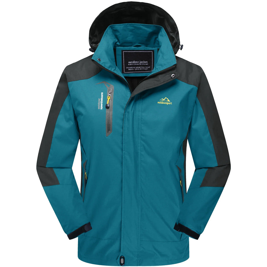 Outdoor Jacke mit Kapuze für Herren, Zweifarbig, Reißverschluss, Wasserabweisend