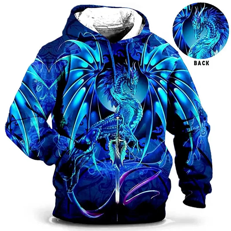Hoodie met drakenmotief en rits, blauw