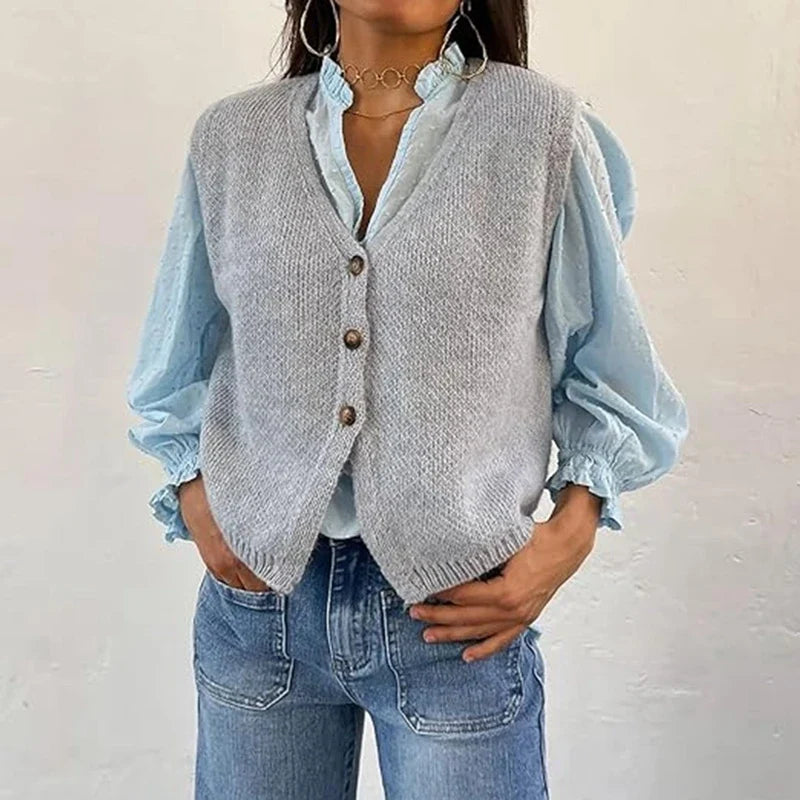 Damen Strickweste mit V-Ausschnitt und Knopfleiste