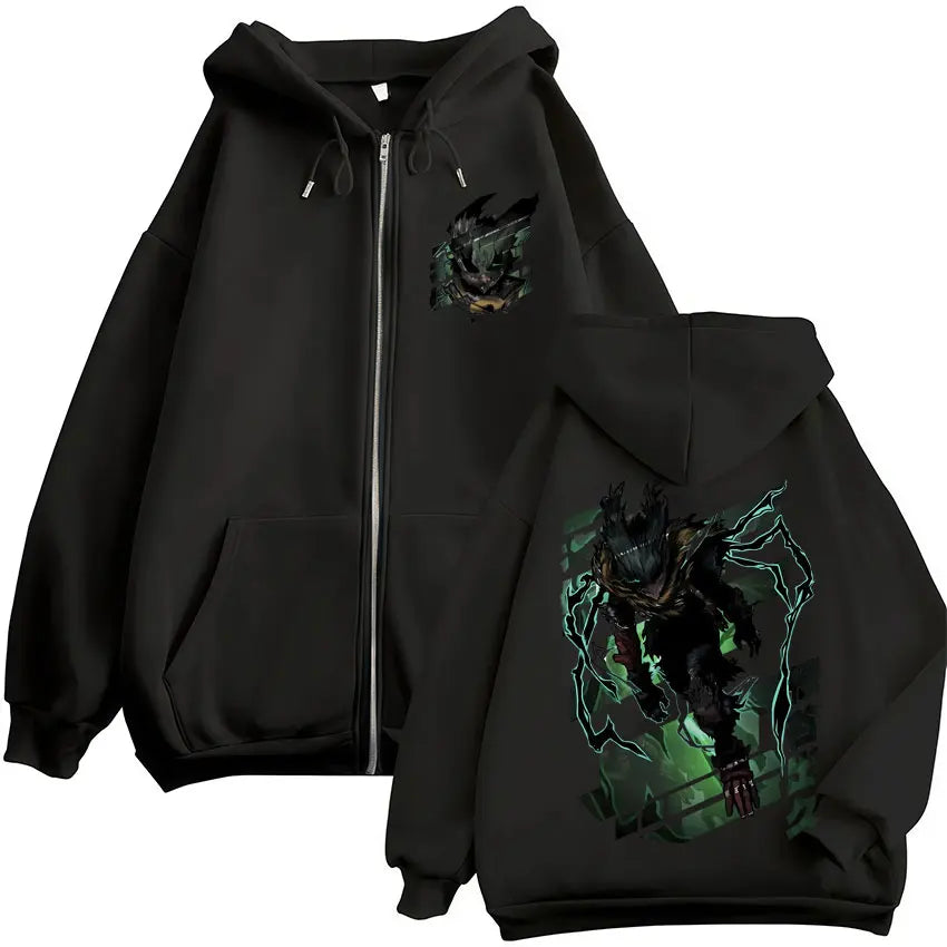 Unisex Reißverschluss Hoodie mit Kapuze & Druckmotiv, lässig