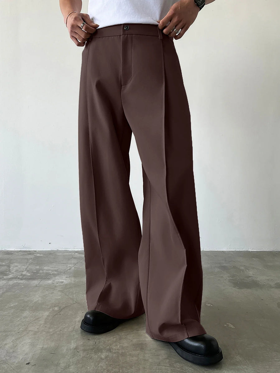 Loose fit pantalon voor heren met wijde pijpen en bandplooien zwart