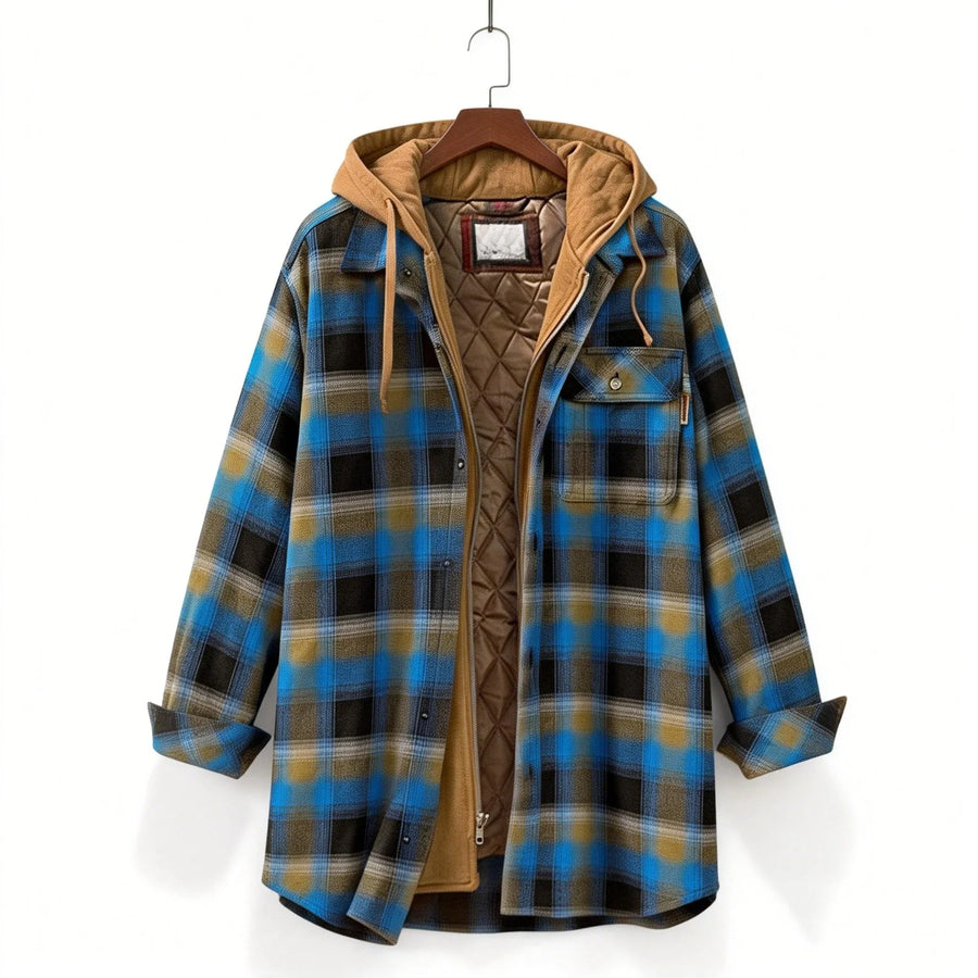 Karierte Jacke mit Kapuze & Steppfutter Herren