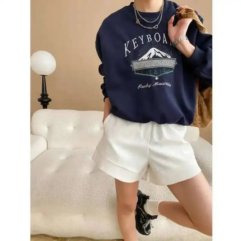 Unisex Langarm Sweatshirt mit Rundhalsausschnitt und Stickerei Motiv