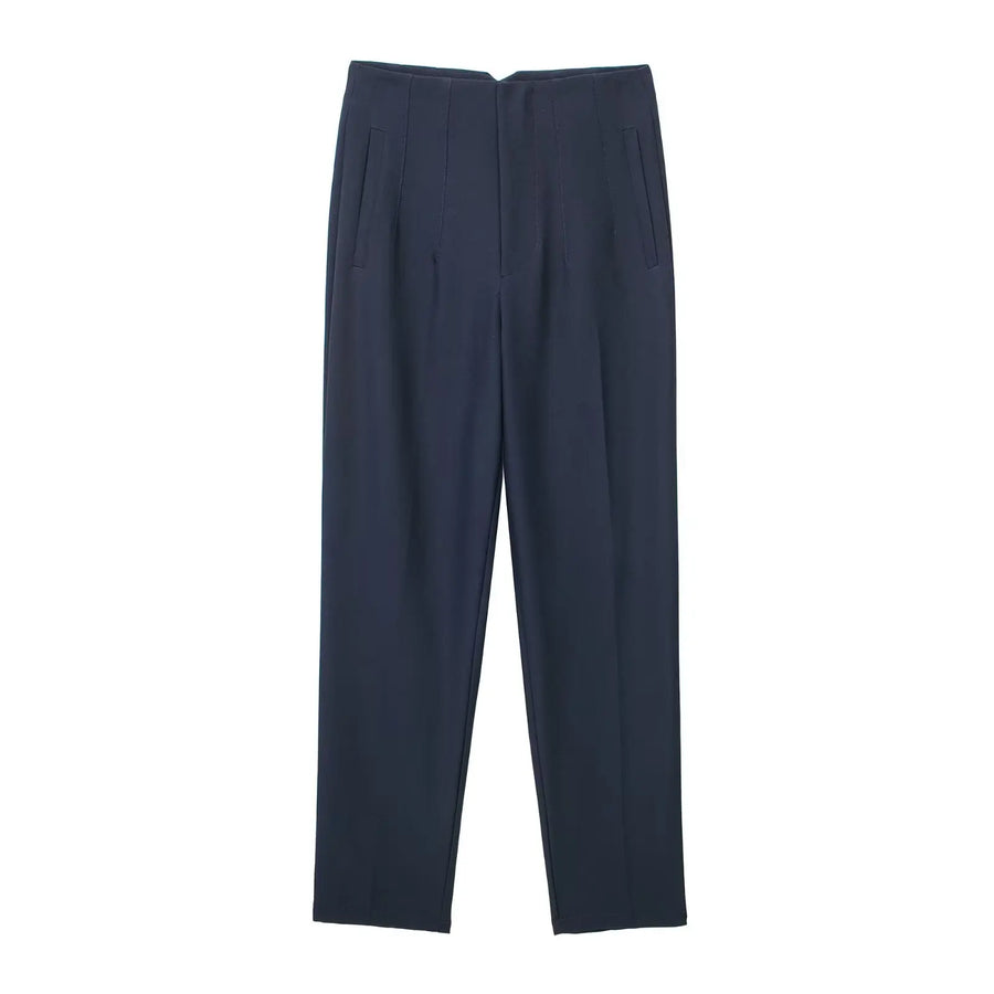 Damen High-Waist Stoffhose mit Falten-Detail und geradem Bein, Business & Freizeit