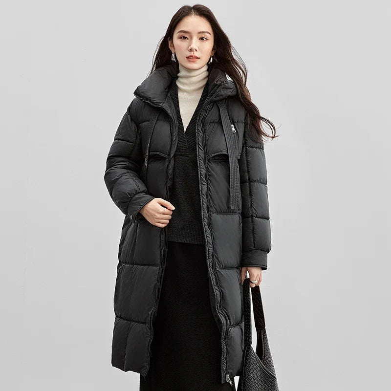 Damen Winter Parka mit Kapuze, langer Steppmantel