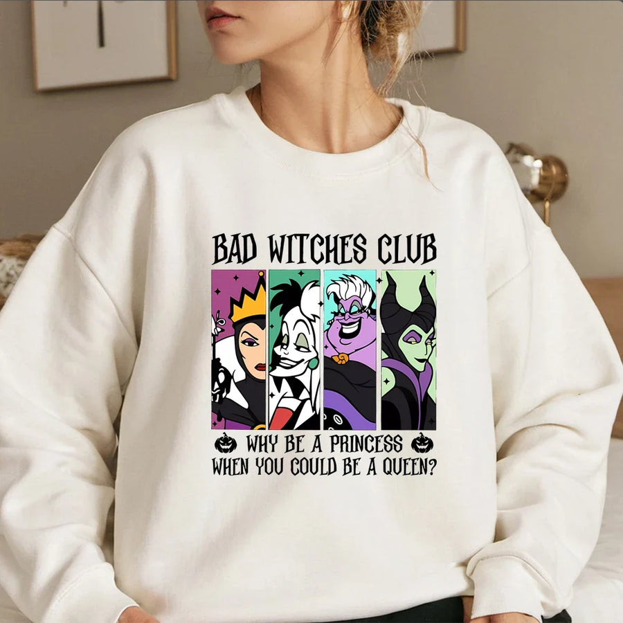 Dames-sweatshirt met "Bad Witches Club"-motief, ronde hals, lange mouwen