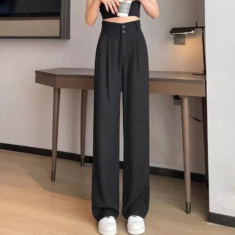 Damen Weite Hose High Waist Bundfalten Business Elegant
