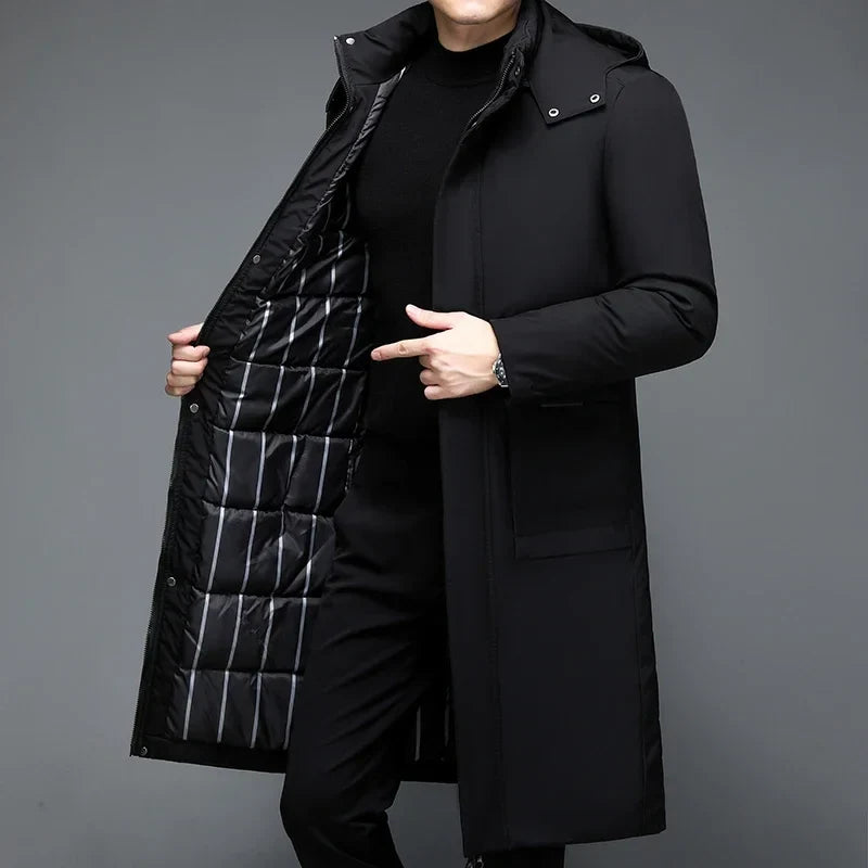 Herren Winterparka Schwarz Lang mit Kapuze