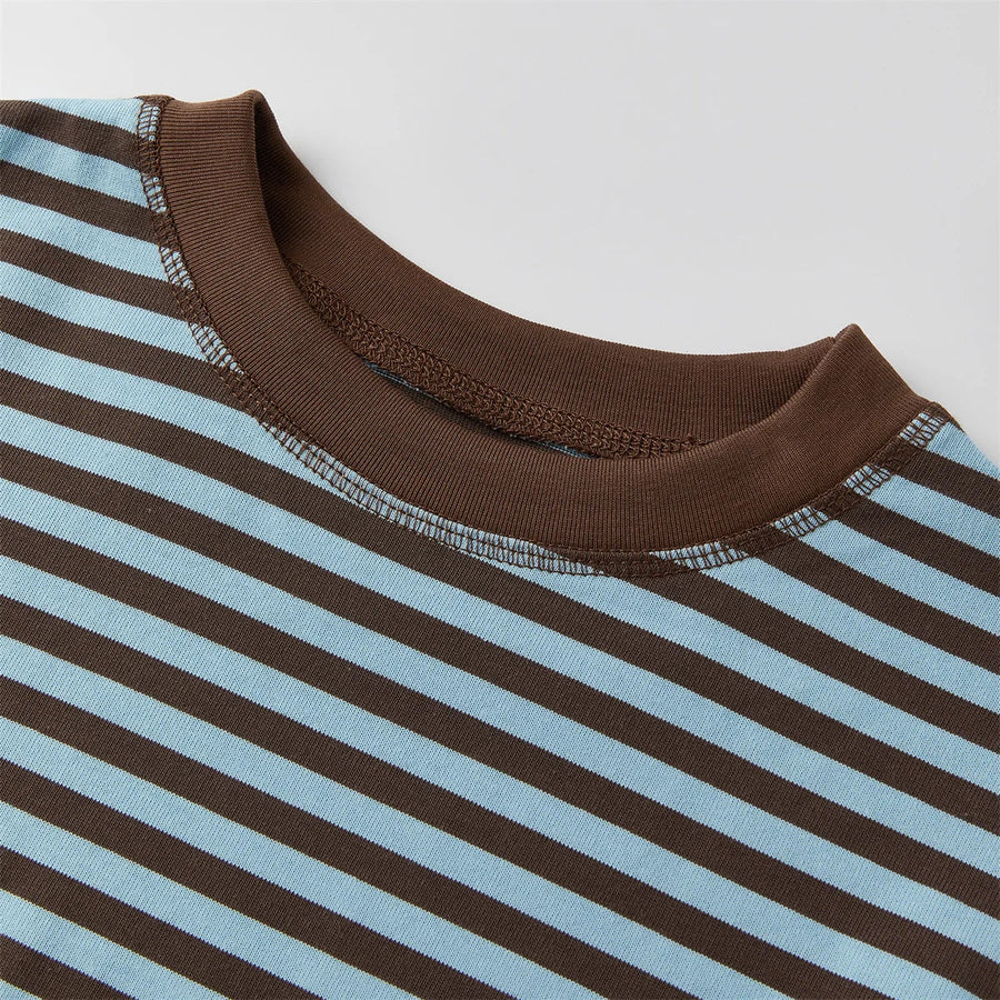 Gestreept dames-shirt met lange mouwen, oversized, ronde hals, casual crop top