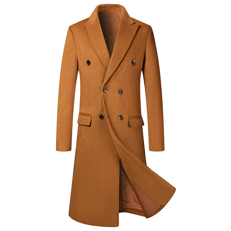 Herren Wintermantel Zweireiher Lang Mantel Business Elegant