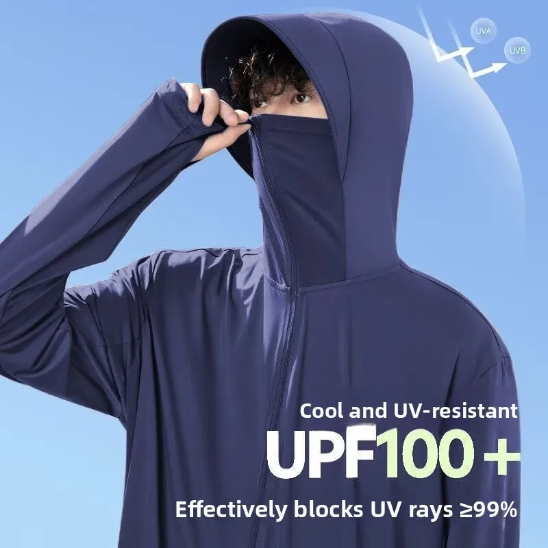 UV-Schutz Jacke mit Kapuze und Gesichtsmaske, Reißverschluss, für Outdoor