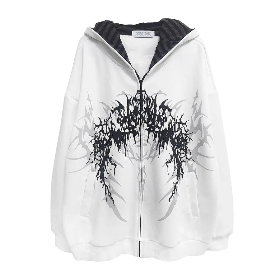 Oversized unisexhoodie met rits en capuchon, met gothic-print