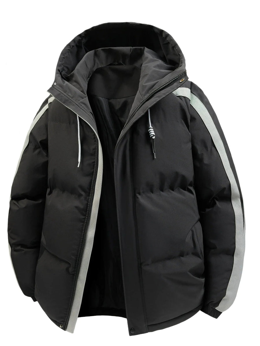 Unisex Winter Steppjacke mit Kapuze und Streifen