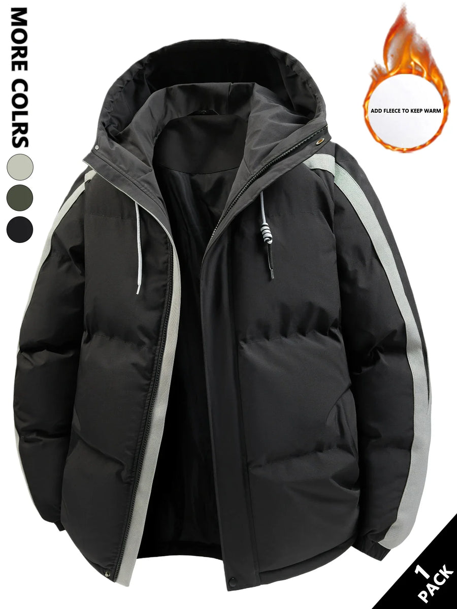 Unisex Winter Steppjacke mit Kapuze und Streifen