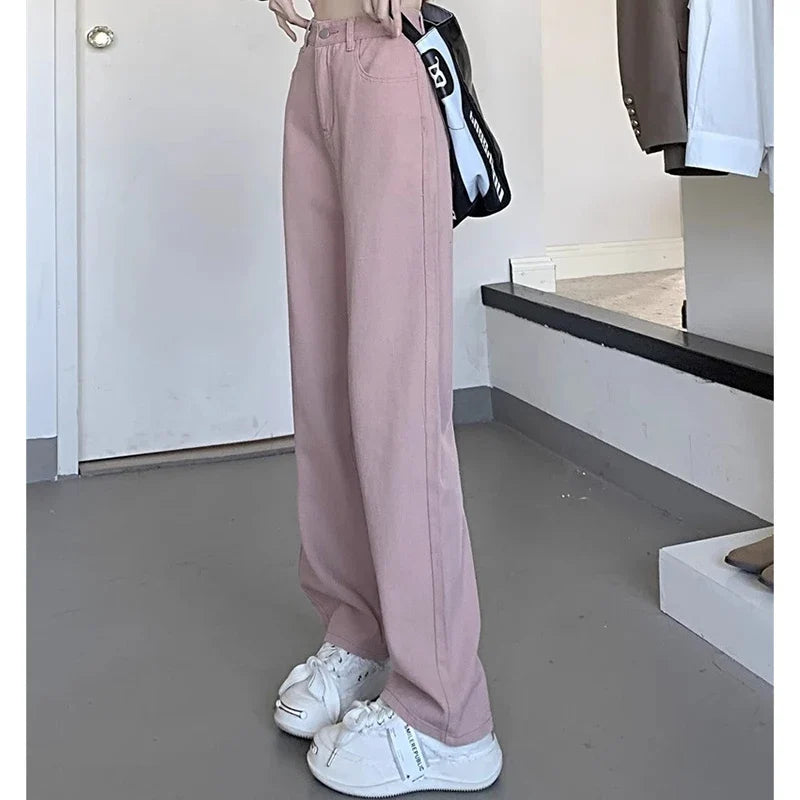 Damen Jeans Wide Leg High Waist Lange Freizeithose