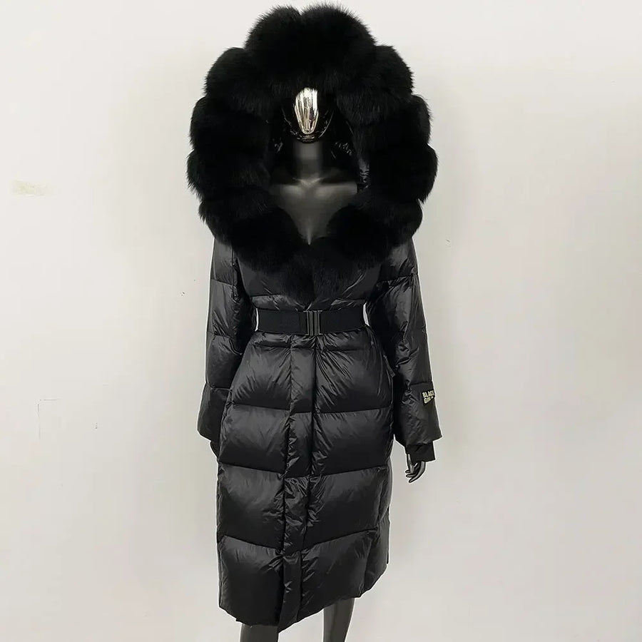 Damen Winter Steppmantel mit Kapuze und Fellkragen Schwarz Grau
