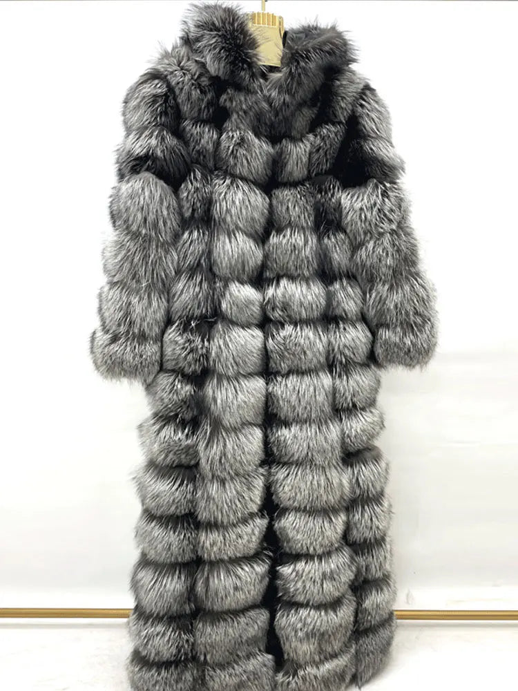 Damen Langer Mantel mit Kapuze aus weichem Material Schwarz