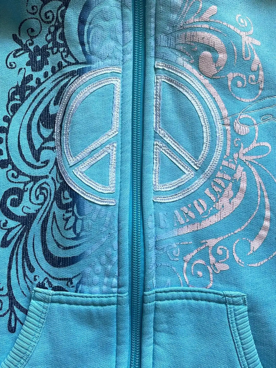 Unisex Kapuzenpullover mit Reißverschluss, türkis, grafisches Muster