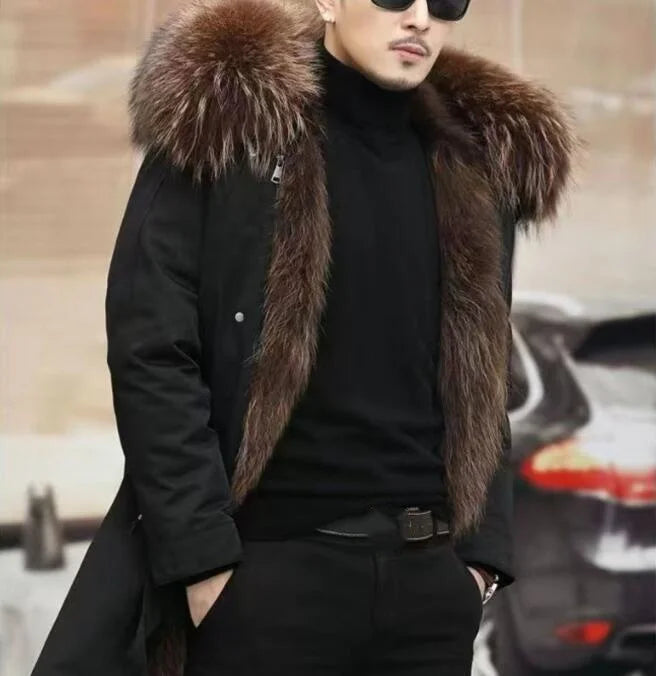Herren Winterjacke mit Fellkapuze und warmem Futter