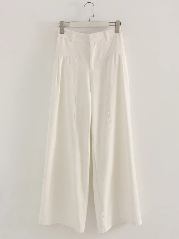 Damesbroek met wijde pijpen, high waist en losse palazzosnit