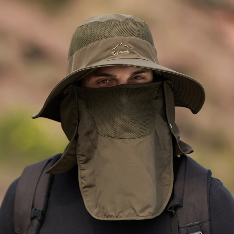 Unisex Sonnenhut mit Nackenschutz und Gesichtsmaske, breiter Krempe und UV-Schutz für Outdoor-Aktivitäten