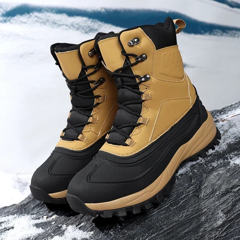 Unisex winterlaarzen, warm gevoerd, antislip outdoorboots in bruin-zwart