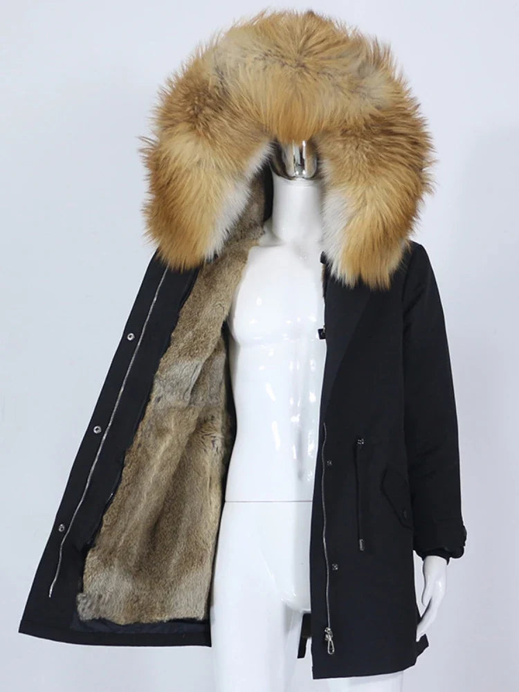 Winterparka mit Kunstfellfutter und großer Kapuze