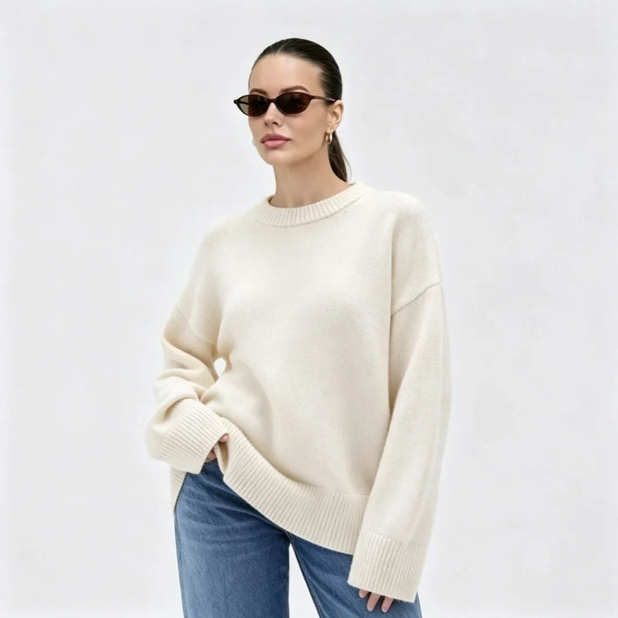 Oversized damestrui met ronde hals en geribde boorden