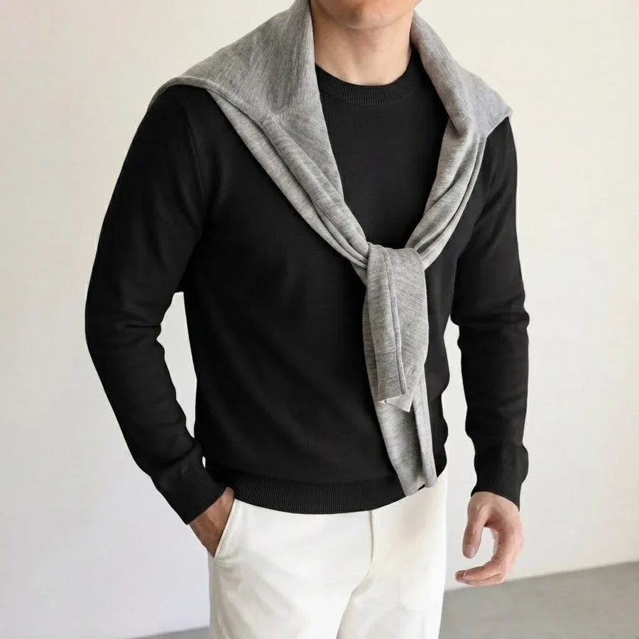 Heren pullover met ronde hals, lange mouwen, basic gebreide pullover