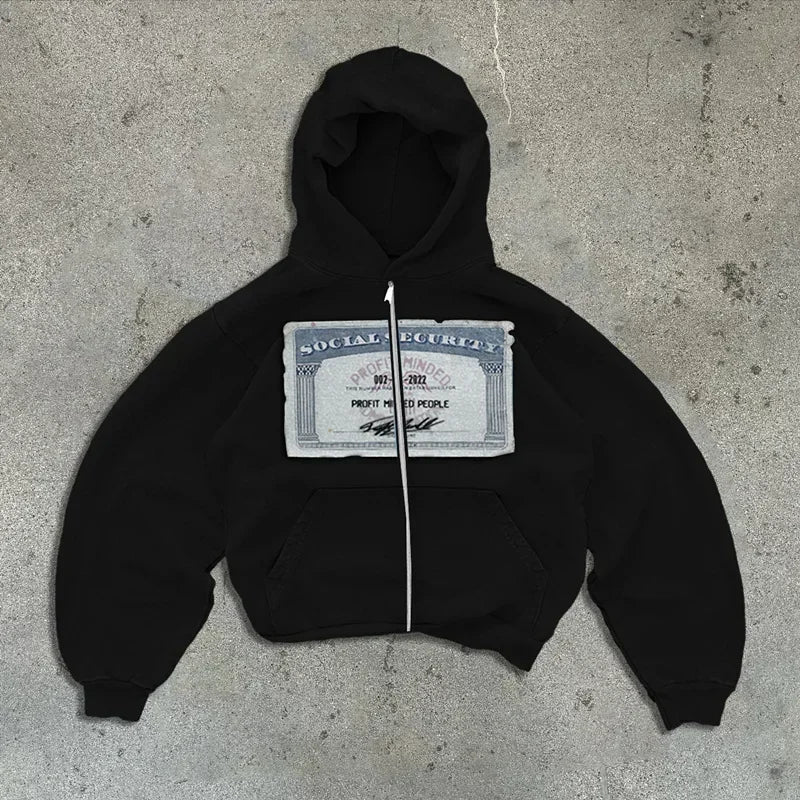 Unisexhoodie met rits, capuchon en opdruk