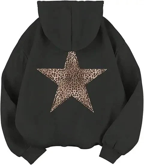 Hoodie met luipaardsterrenprint op de rug