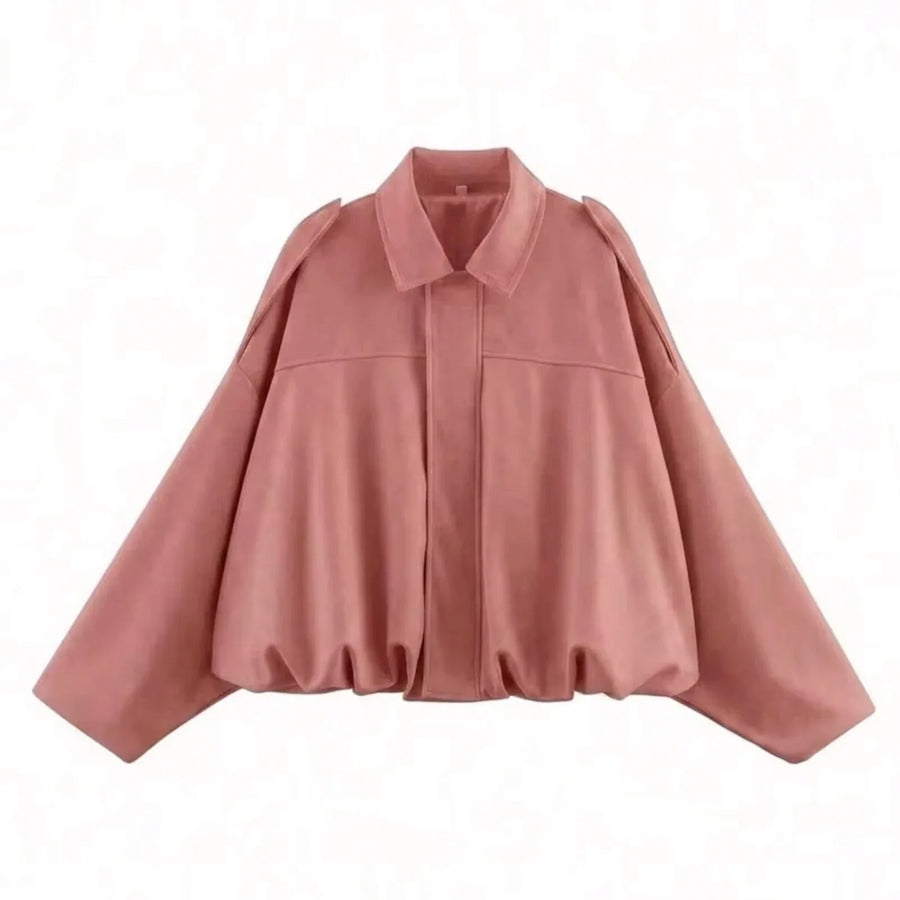 Damen Bomberjacke Crop Design mit Kentkragen und weiten Ärmeln in verschiedenen Farben