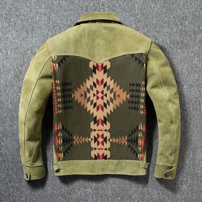 Herren Jacke mit gemusterter Vorderseite, Hemdkragen und Taschen