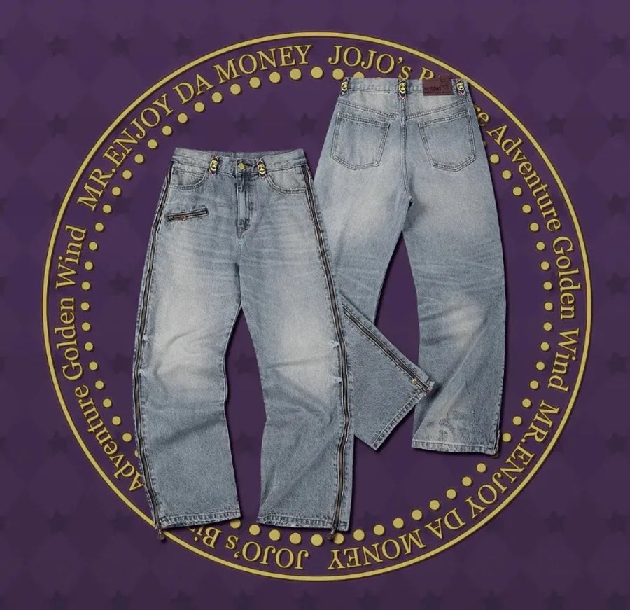Loose fit-jeans met patroonstrepen aan de zijkant