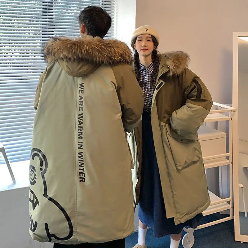 Unisex Winterparka mit Kapuze und Fellimitat-Besatz - Khaki/Beige oder Schwarz/Grau