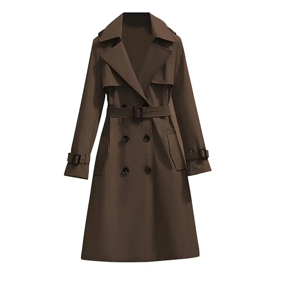Damen Trenchcoat Lang Zweireihig mit Gürtel Beige