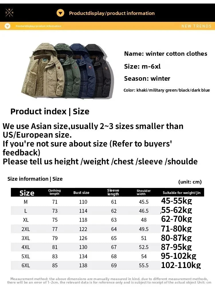 Herren Winterjacke mit Kapuze Gefüttert Mehreren Taschen
