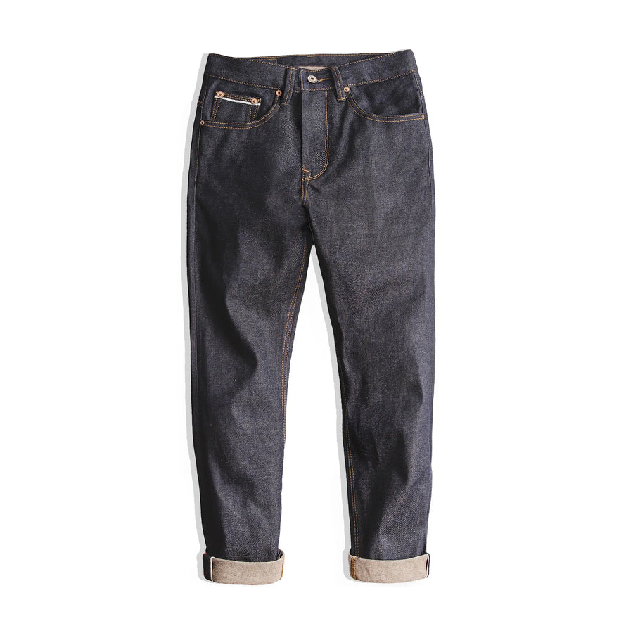Donkerdenim jeans voor heren, straight fit, met omgeslagen zoom
