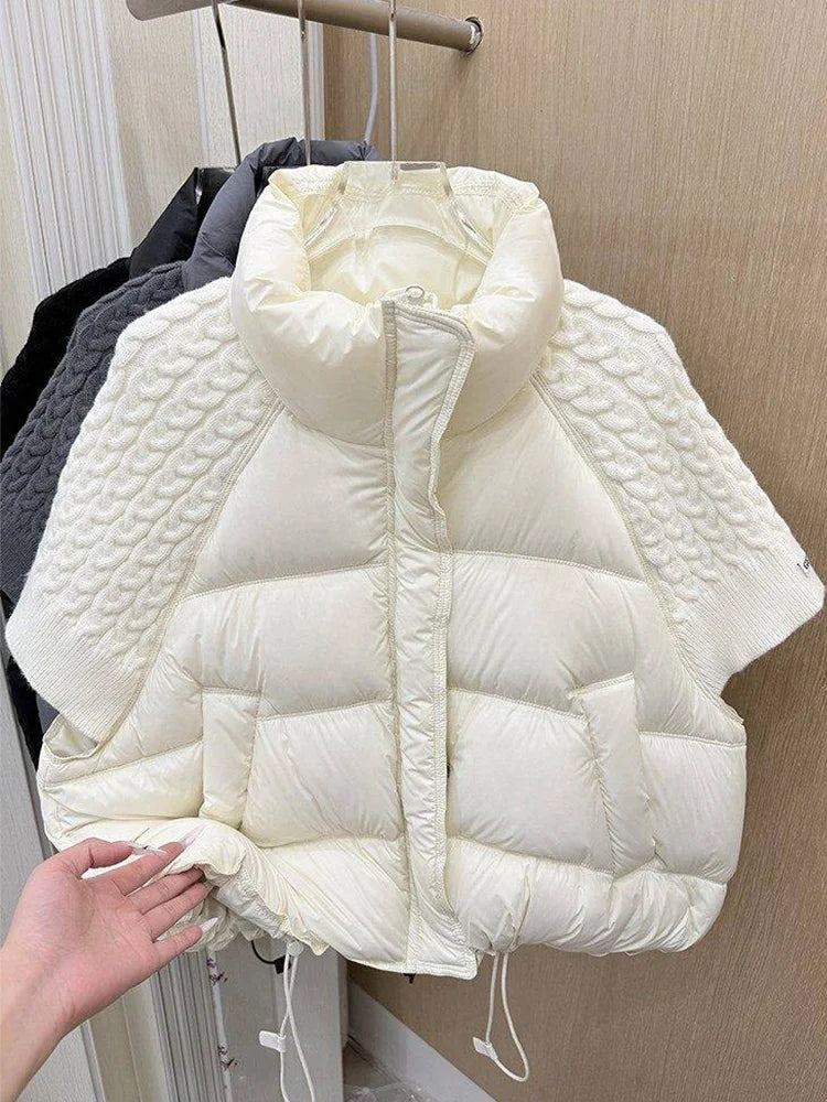Damen Steppweste mit Strickärmeln und Stehkragen - Warme Puffer Weste