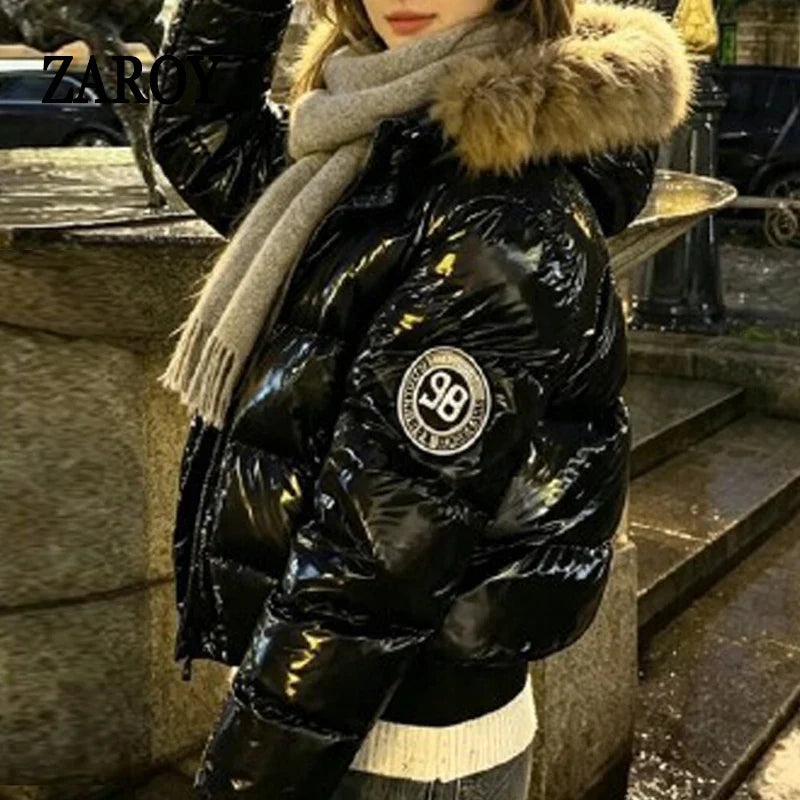 Damen Steppjacke mit Kapuze und Reißverschluss