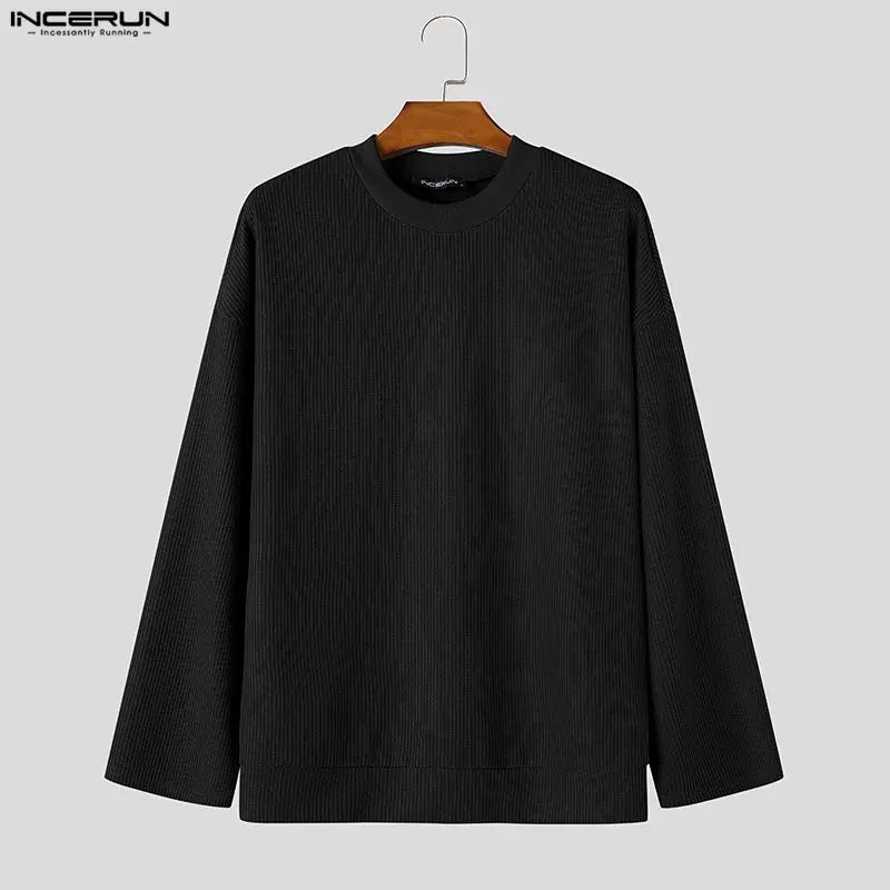Heren shirt met lange mouwen, geribbeld, ronde hals, casual, oversized pullover