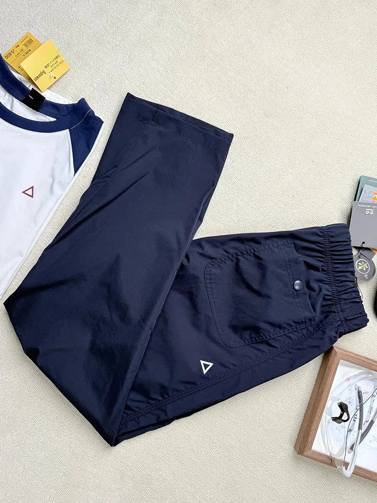 Vrijetijdsbroek met elastische tailleband en zijzak, marineblauw