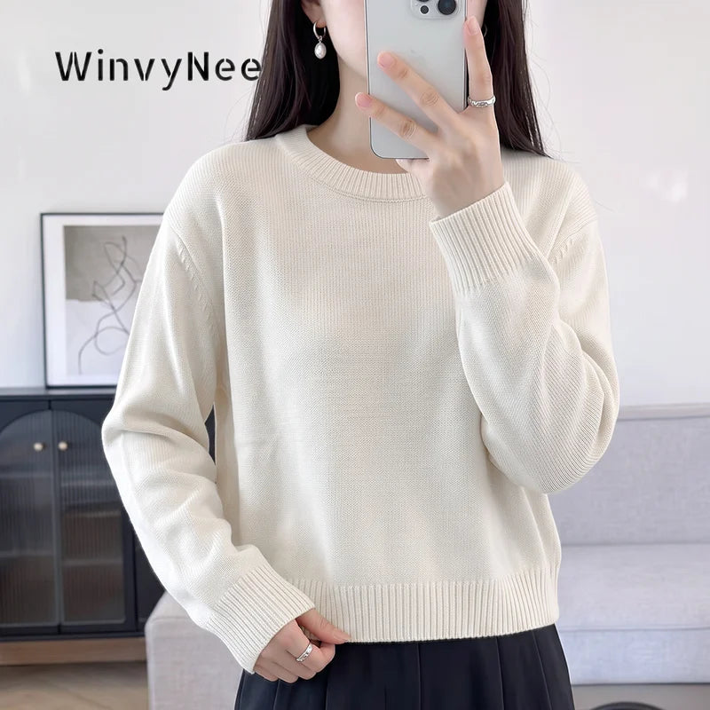 Damen Rundhals Strickpullover Langarm Feinstrick