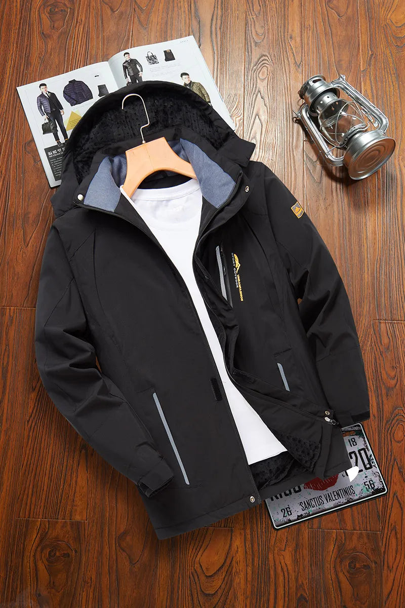 Herren Winterjacke mit Kapuze, gefüttert, wasserabweisend, blau-schwarz